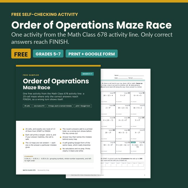 Free order of operations self-checking maze