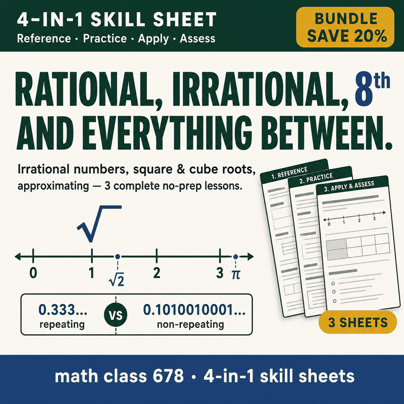 8th Grade The Number System — 3 4-in-1 Skill Sheets
