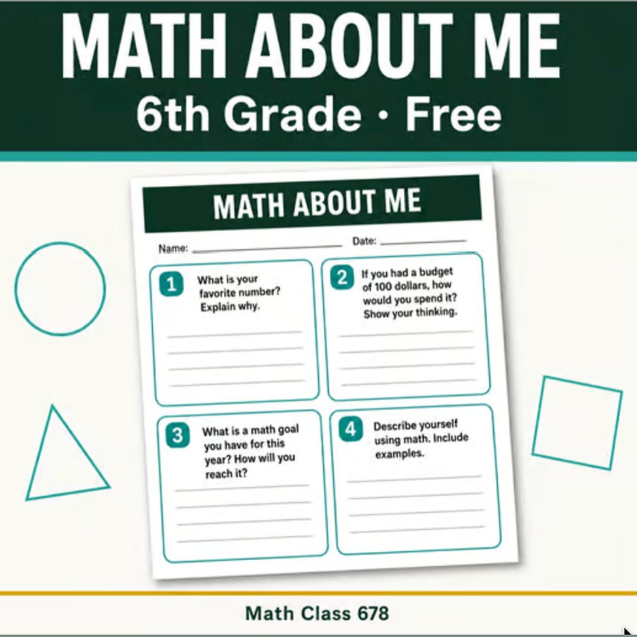 6th Grade Math About Me — free 6th math resource from Math Class 678