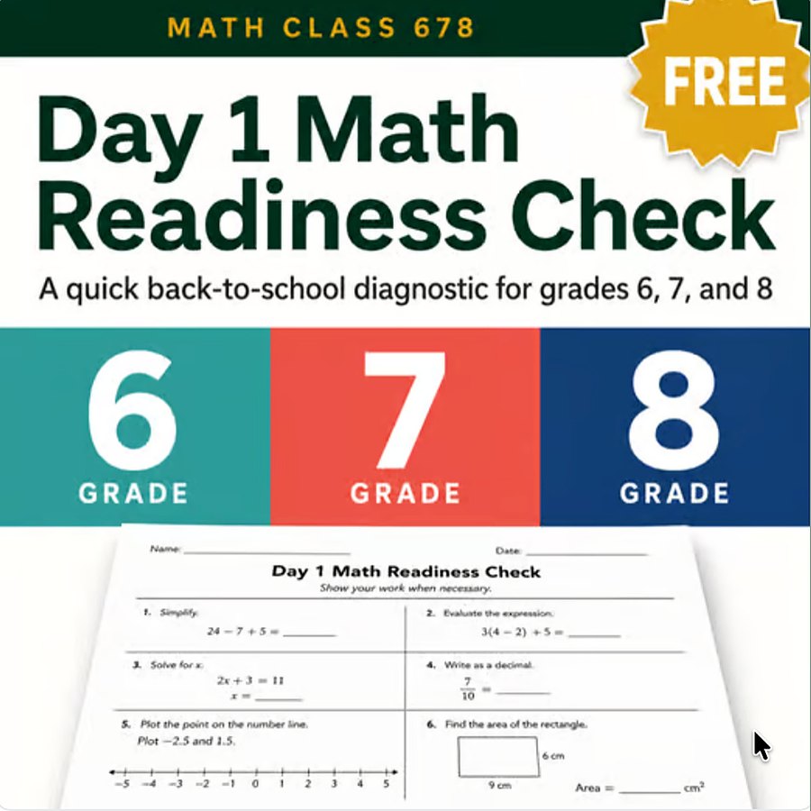FREE Back to School Math Diagnostic — free Grades 6–8 math resource from Math Class 678