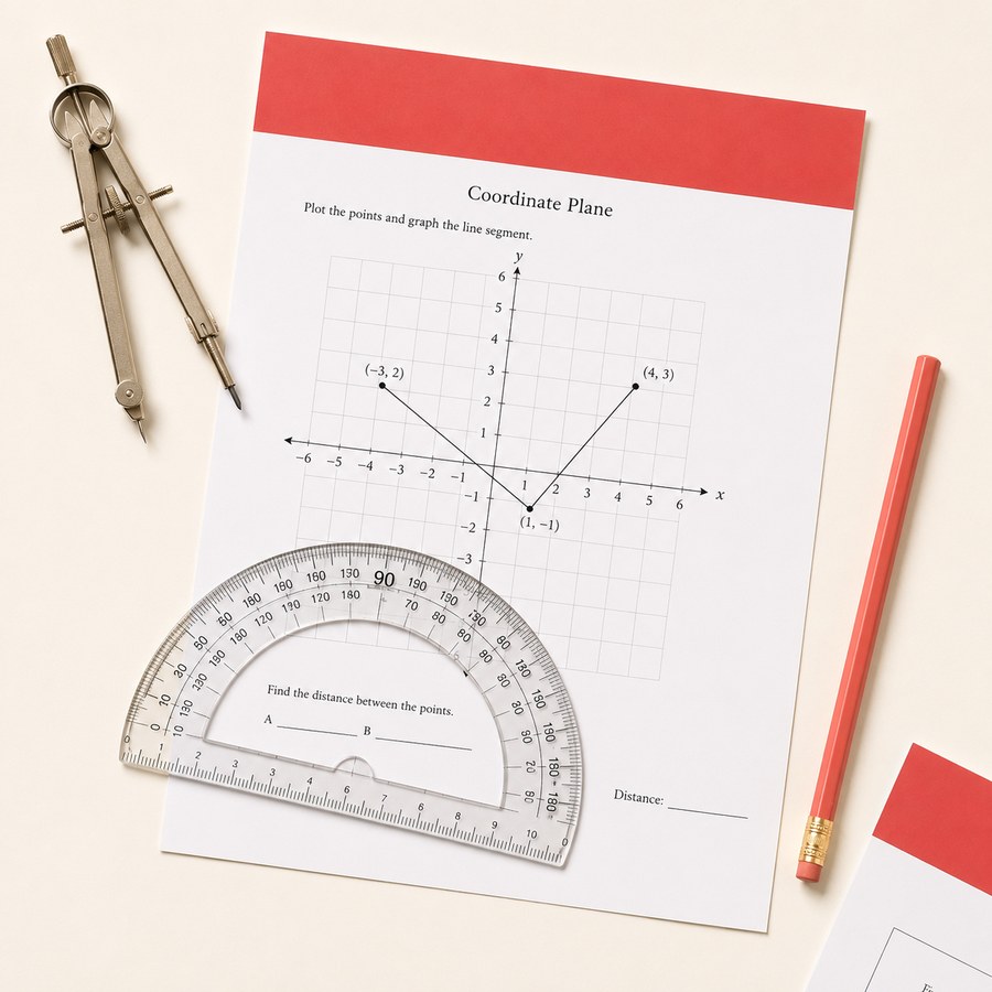 7th grade coordinate plane worksheet with protractor and coral accent