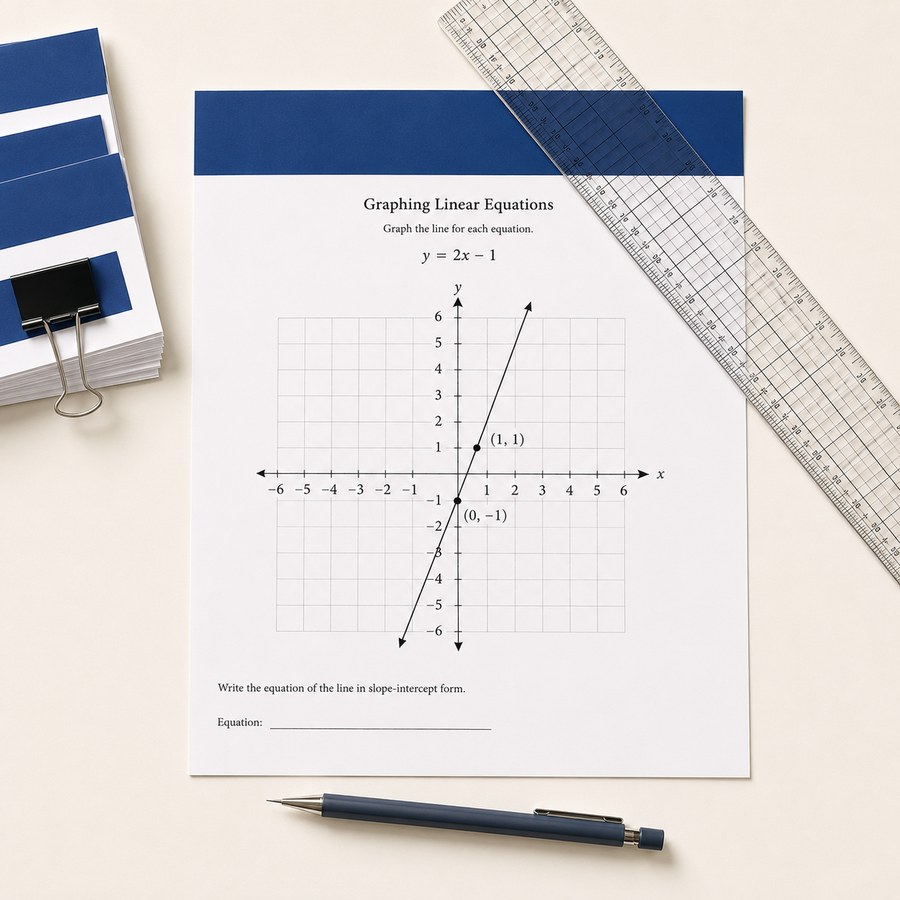8th grade graphing linear equations worksheet with navy accent