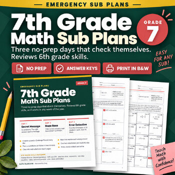 7th grade emergency math sub plans: three no-prep self-checking days
