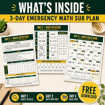 Free 3-day emergency math sub plan packet for middle school