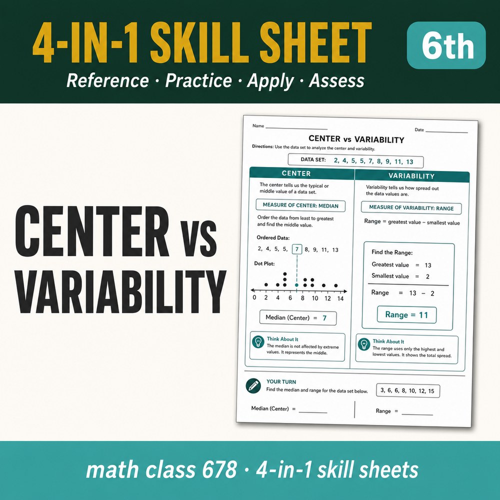 Center vs Variability 4-in-1 Skill Sheet preview