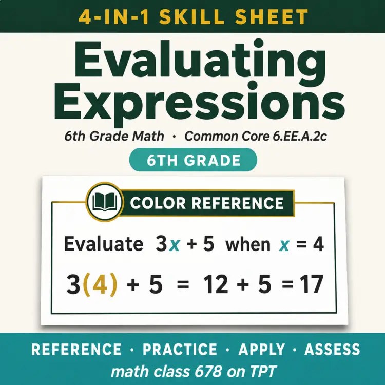 Evaluating Expressions 4-in-1 Skill Sheet preview