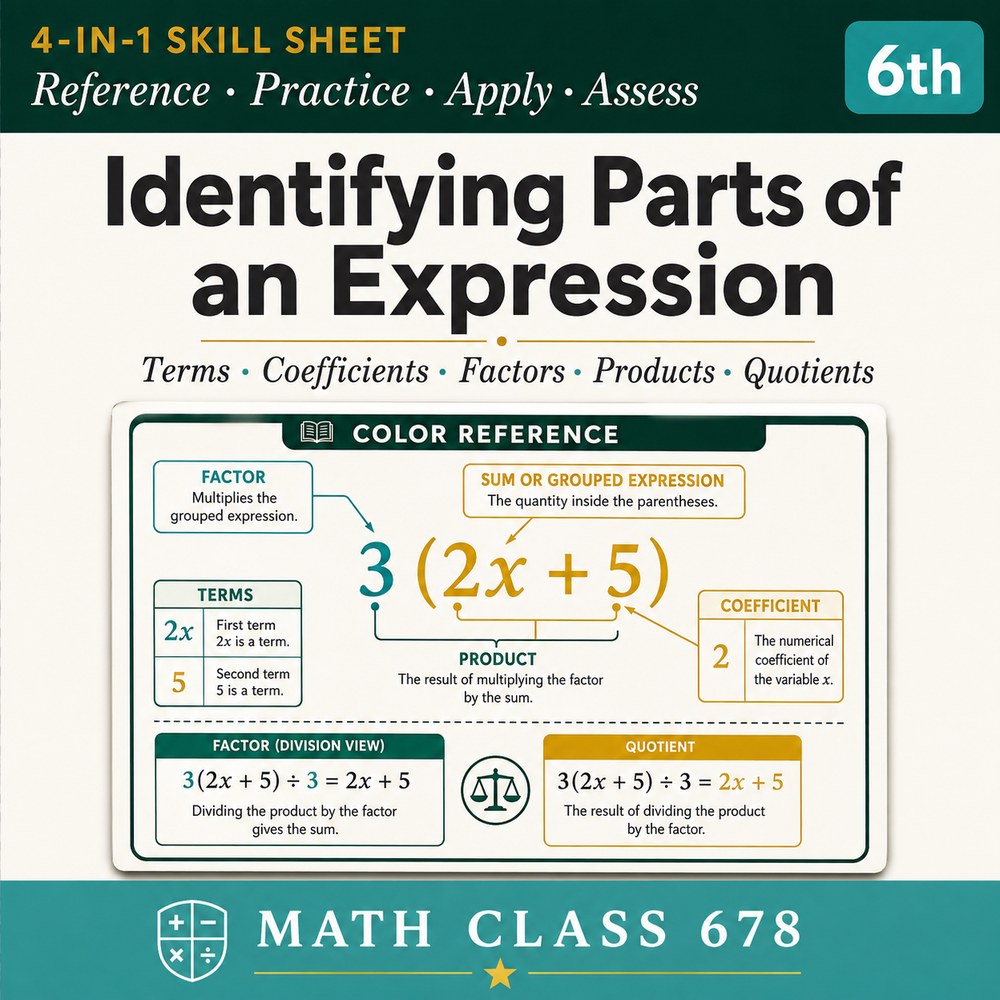Identifying Parts of an Expression 4-in-1 Skill Sheet preview