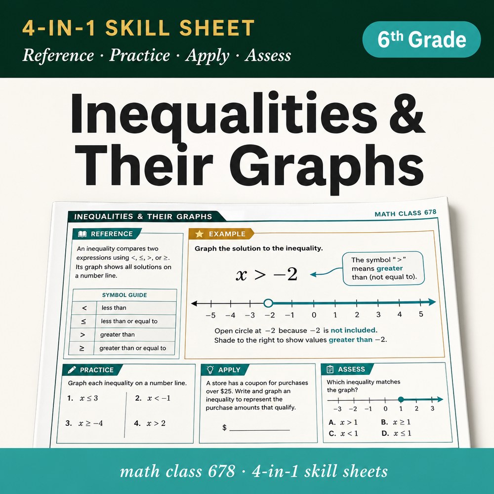 Inequalities & Their Graphs 4-in-1 Skill Sheet preview