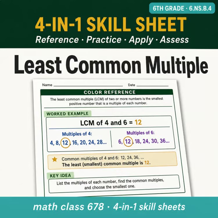 Least Common Multiple 4-in-1 Skill Sheet preview