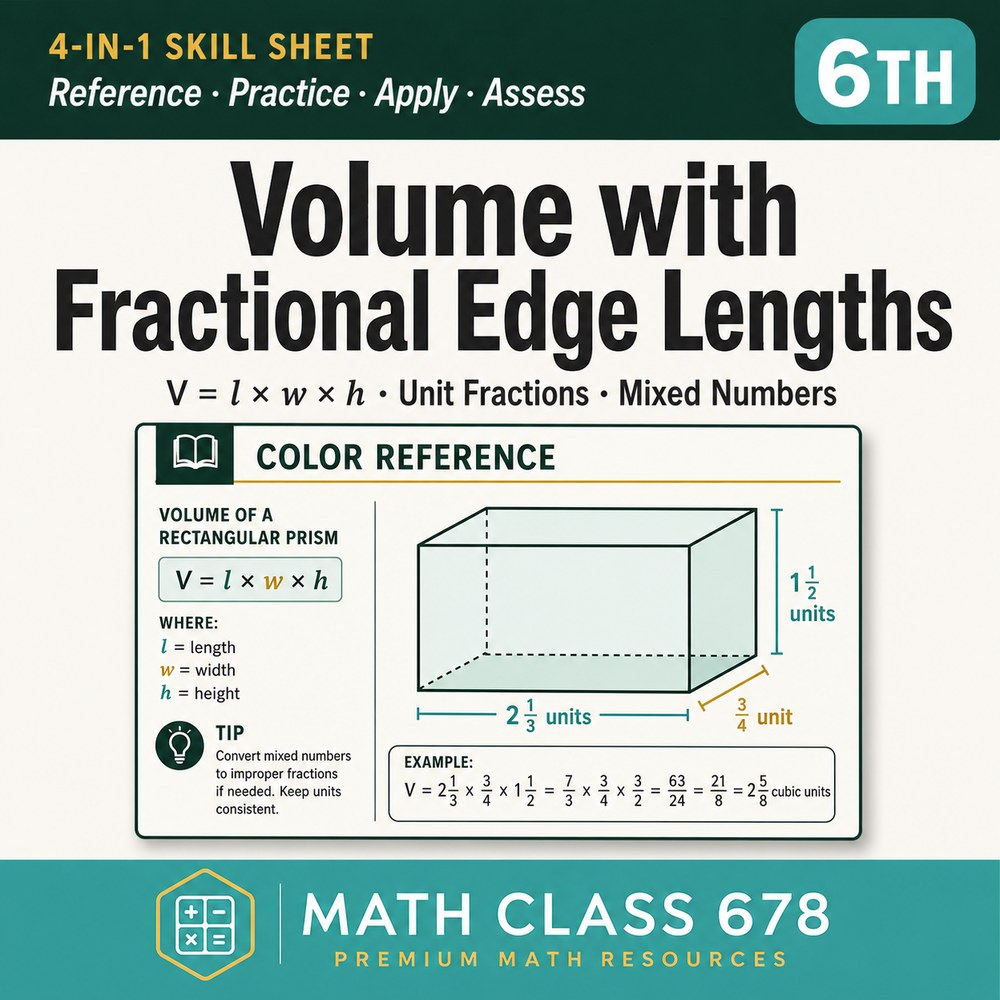 Volume with Fractional Edge Lengths 4-in-1 Skill Sheet preview