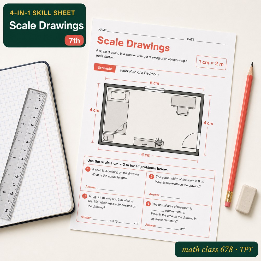 Scale Drawings 4-in-1 Skill Sheet preview