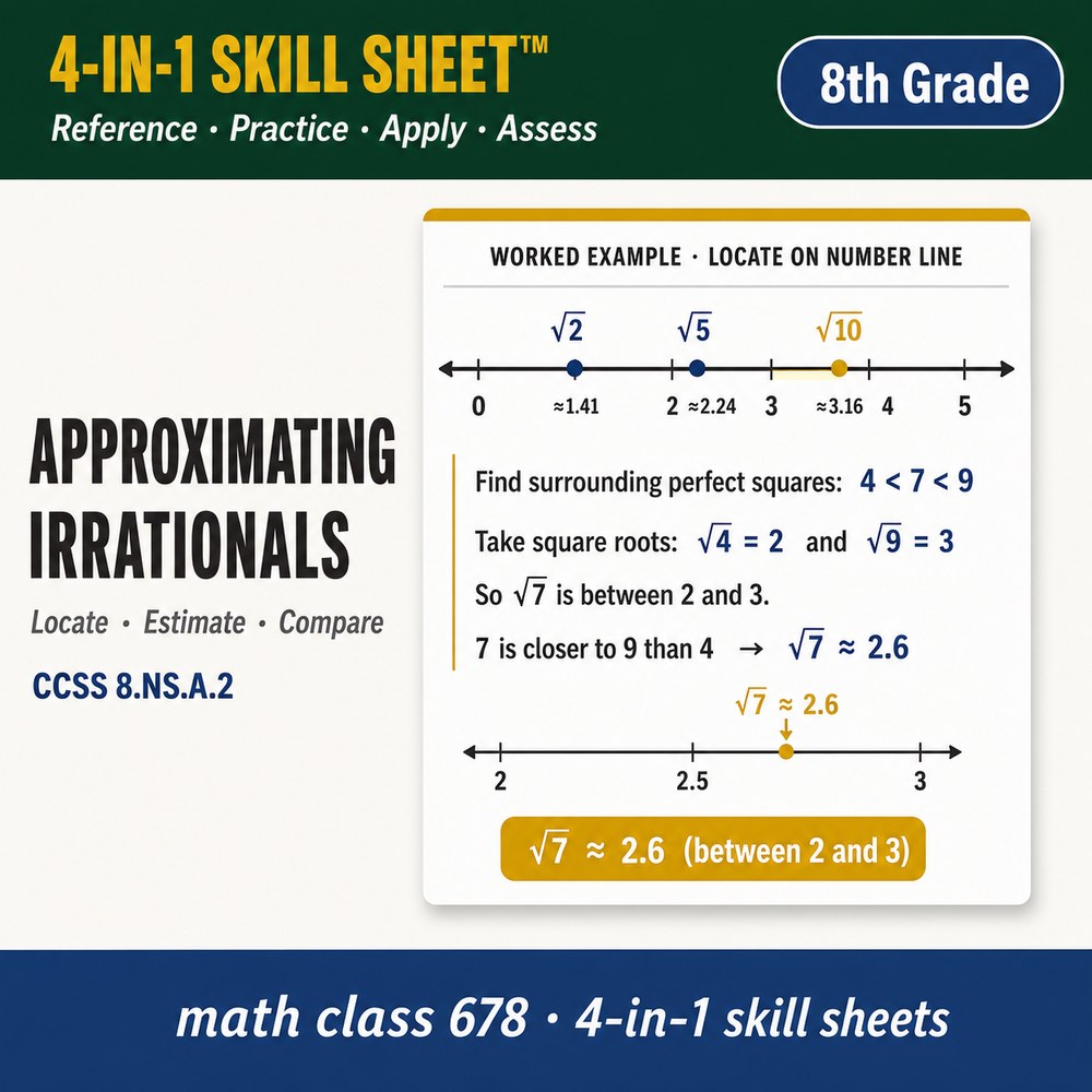 Approximating Irrationals 4-in-1 Skill Sheet preview