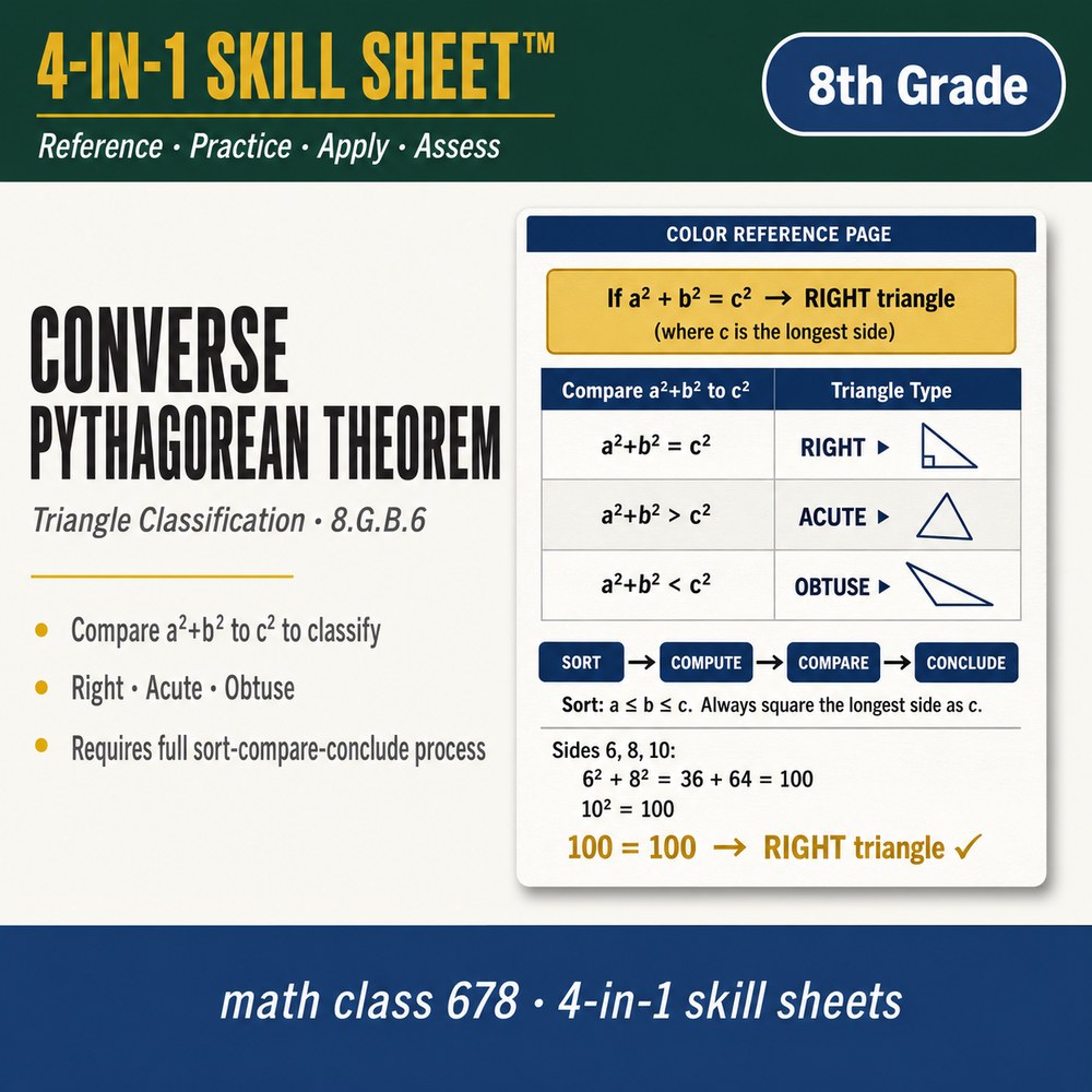 Converse of Pythagorean Theorem 4-in-1 Skill Sheet preview