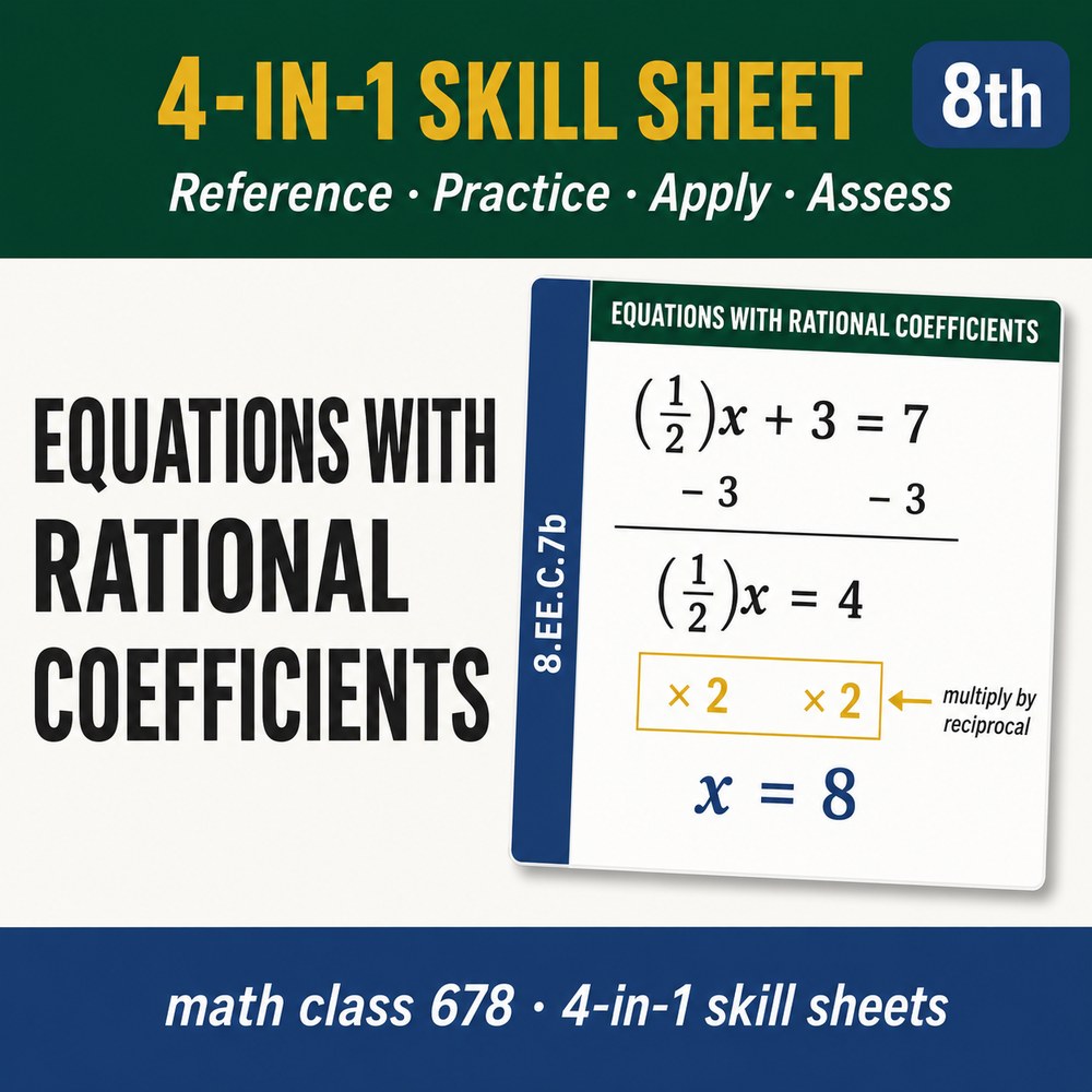 Equations with Rational Coefficients 4-in-1 Skill Sheet preview