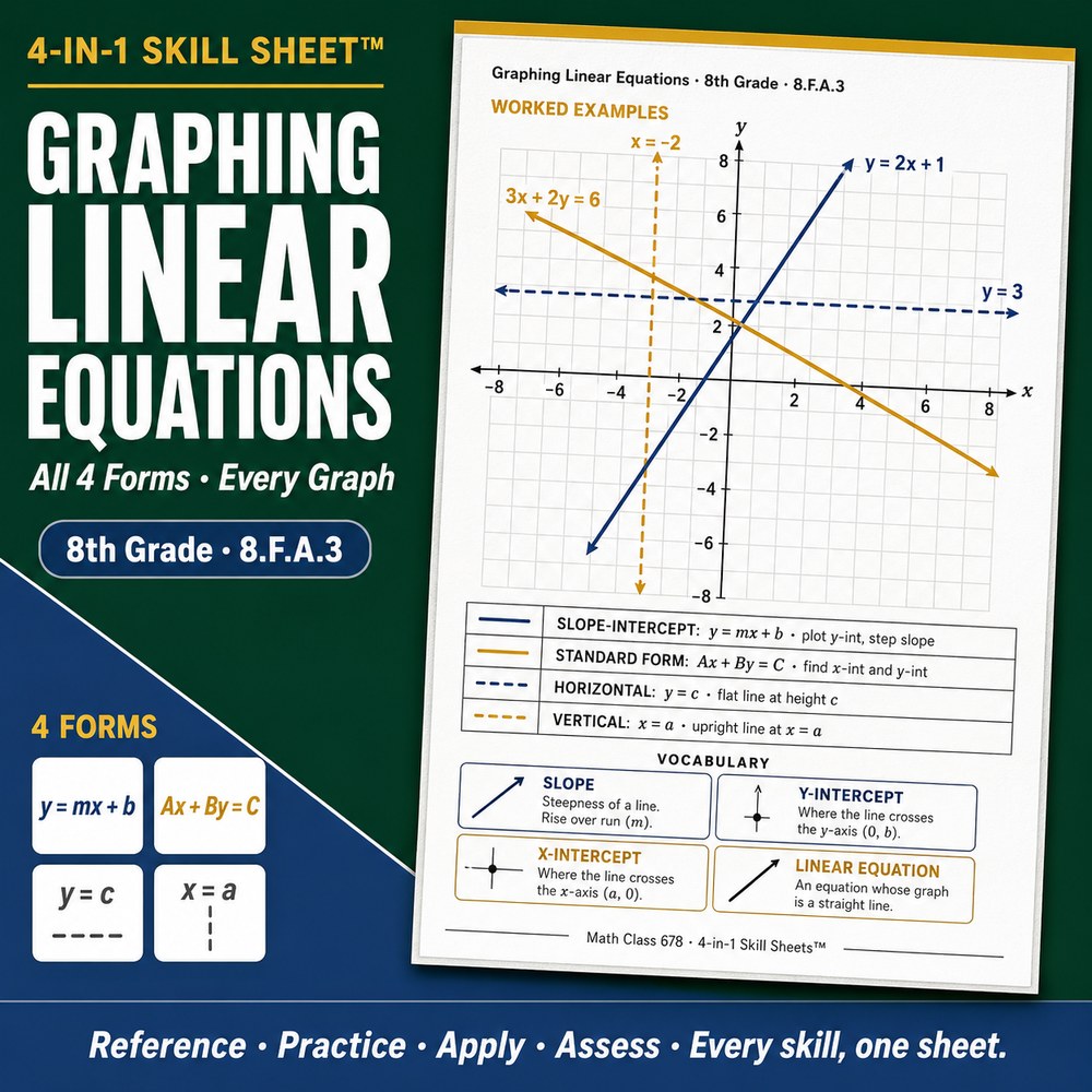 Graphing Linear Equations 4-in-1 Skill Sheet preview
