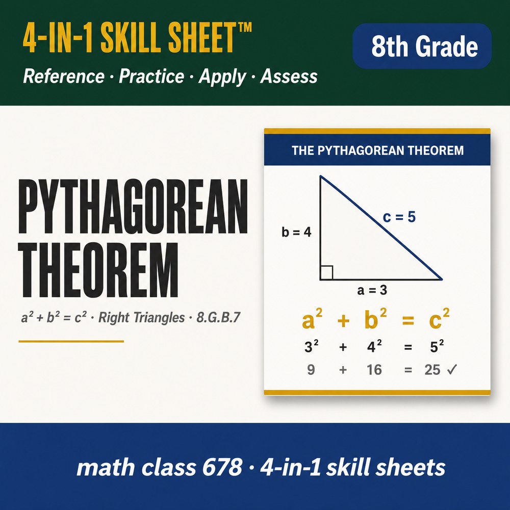 Pythagorean Theorem 4-in-1 Skill Sheet preview