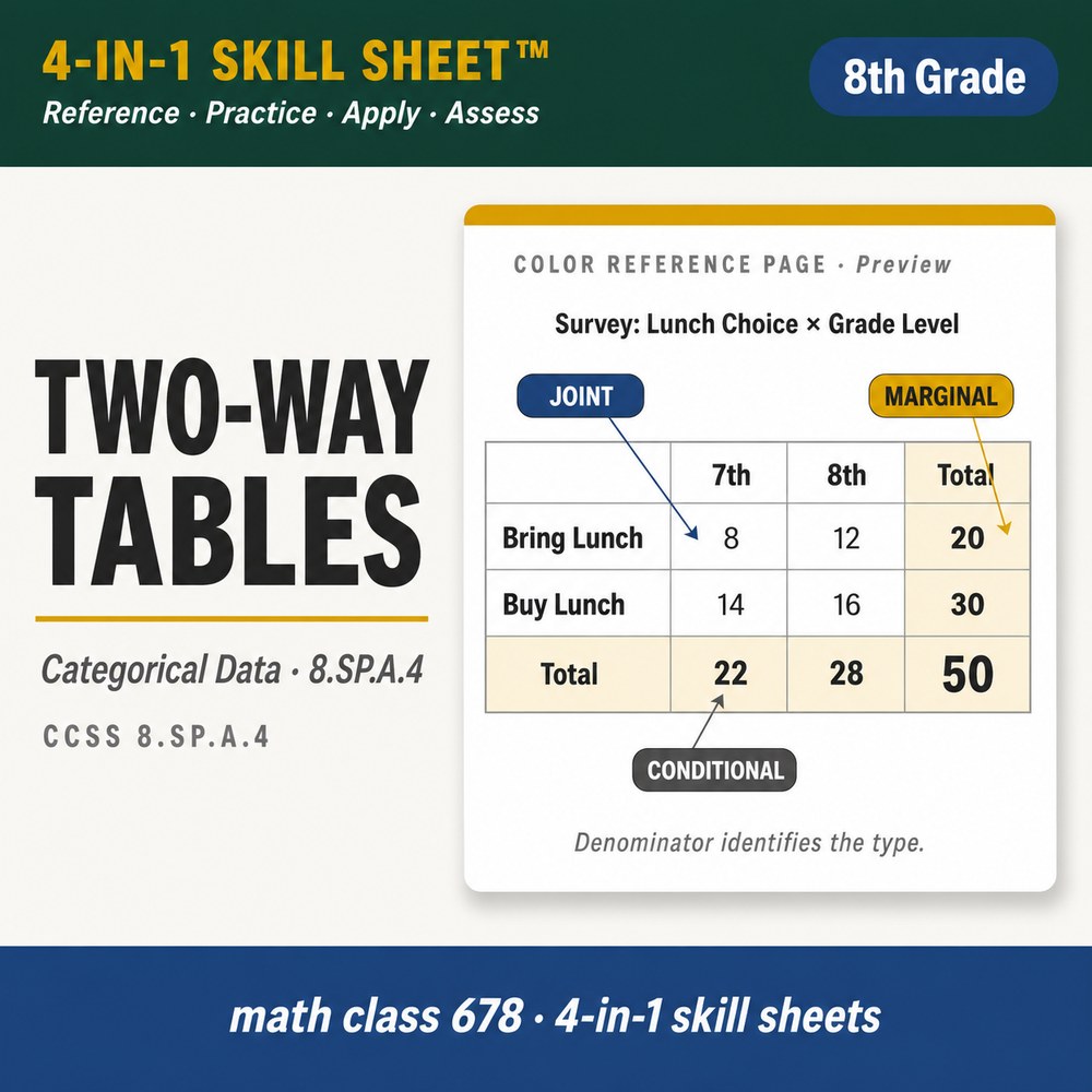 Two-Way Tables 4-in-1 Skill Sheet preview